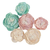 Красиви Цветя в Пастелни Цветове "With Love", Изработени от Плат, 6 Броя