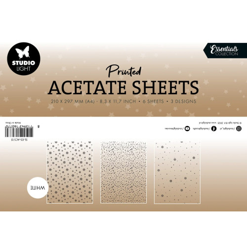 Дизайнерски Ацетатни Листи - "Бяла Коледа - Снежинки", А4, 6 Листа, 3 Дизайна