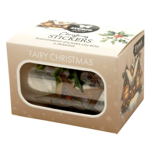 Прозрачни Коледни Стикери на Ролка - "Феерична Коледа", 65x45x45 мм, 6 Дизайна,  5 Метра