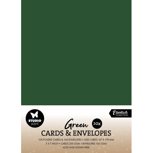 Зелени Kоледни Заготовки за Картички с Пликове в Бял Цвят, 12.7 см х 17,8 см по 10 Броя