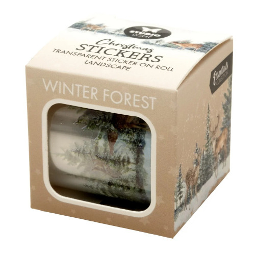 Прозрачни Коледни Стикери на Ролка  "Зимна Гора", 45x45x45 мм, 6 Дизайна, 5 Метра