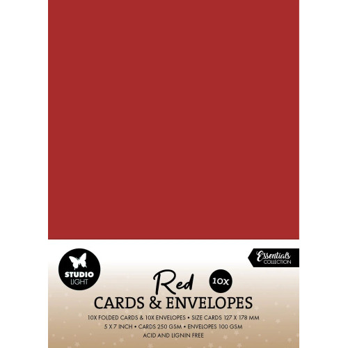 Червени Kоледни Заготовки за Картички с Пликове в Бял Цвят, 12,7 x 17,8 см, по 10 Броя