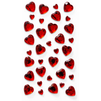 Стъклени Камъчета Сърца, Комбинация от Розово и Червено, 38 Броя