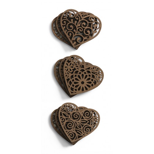 Дървени Фугурки - Ажурни Сърца, 9 бр. Дървени Фугурки - Ажурни Сърца, 9 бр.
