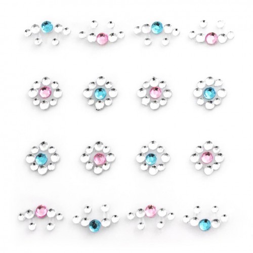 Кристални Камъчета - Цветя, Сребърни Сини и Розови, 16 Броя Кристални Камъчета - Цветя, Сребърни Сини и Розови, 16 Броя