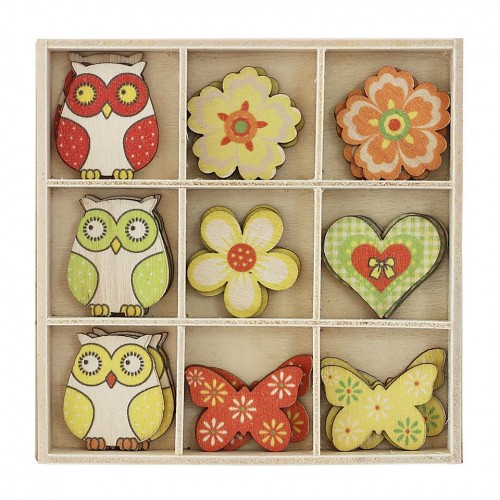 Дървени Фигурки за Декорация - Цветя и Бухалчета, 27 Бр. Дървени Фигурки за Декорация - Цветя и Бухалчета, 27 Бр.