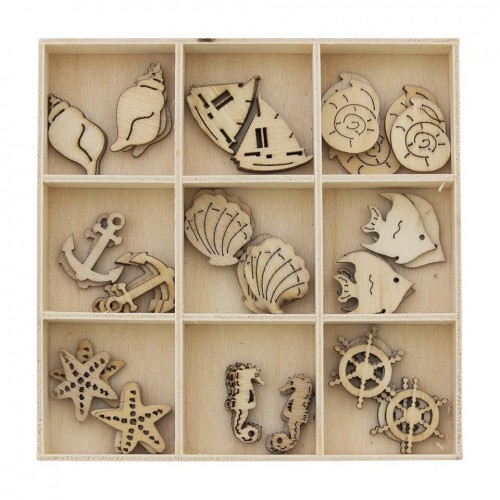 Дървени Фигурки за Декорация - Море, 45 Броя Дървени Фигурки за Декорация - Море, 45 Броя