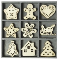 Кутия с 45 броя Дървени Коледни Фигурки - Сладка Коледа