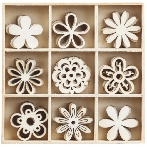 Дървени Фигурки "Цветя Фантазия", 45 Броя Дървени Фигурки "Цветя Фантазия", 45 Броя