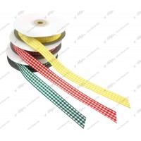 Карирана Панделка от Плат, Светло Жълта, 15мм х 25м Карирана Панделка от Плат, Светло Жълта, 15мм х 25м