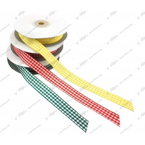 Карирана Панделка от Плат, Светло Жълта, 15мм х 25м Карирана Панделка от Плат, Светло Жълта, 15мм х 25м