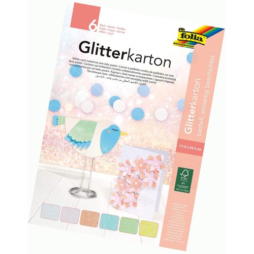 Блокче Глитер, 6 Броя Картон, 17,4 х 24,5 см, Пастелни Цветове Блокче Глитер, 6 Броя Картон, 17,4 х 24,5 см, Пастелни Цветове