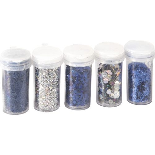 Комплект с Брокат и Пайети, 5 x 4 гр., Синьо и Сребърно Микс Комплект с Брокат и Пайети, 5 x 4 гр., Синьо и Сребърно Микс